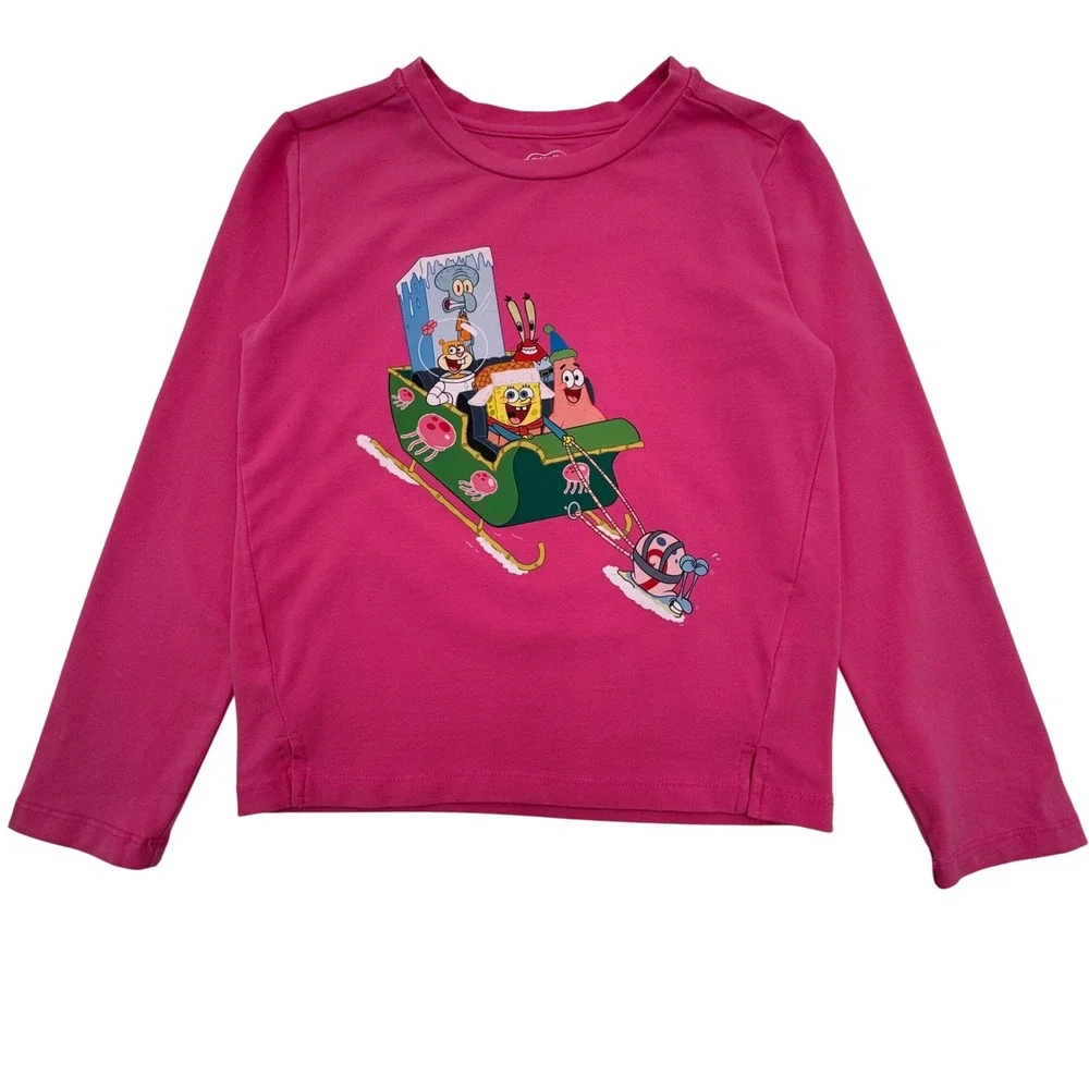 NEW Andy Evan Spongebob Squarepants Shirt Girls 6 Pink Sleigh Ride Tee Holiday